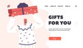 Gifts for You Landing Page Template. Smiling Male Character Celebrate Christmas, Valentines. Birthday or New Year