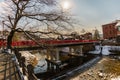 Miyagawanaka Bridge Old Red Bridge of Takayama in Winter