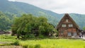 Gassho-zukuri houses at Ogimachi Village in Shirakawago, Gifu, Japan. It is part of UNESCO World