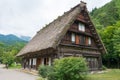 Old Higashi Shina Family House at Gasshozukuri Minkaen Outdoor Museum in Shirakawago, Gifu, Japan. a