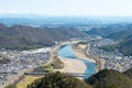 Beautiful scenic view from Gifu Castle on Mount Kinka Kinkazan in Gifu, Japan.