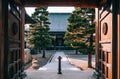 Old historic ancient Japanese Shinshu-Ji temple of Hida Furukawa old town, Gifu. Japan Royalty Free Stock Photo
