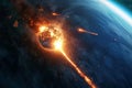 Gigantic Asteroid earth collision. Generate Ai Royalty Free Stock Photo