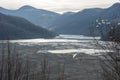 Gigantic decantation pond and toxic waste waters and mud from a copper mine