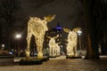 Gigantic elk or moose christmas decoration made of led light Royalty Free Stock Photo