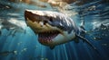 A Gigantic Great White Shark In Crystal Clear Water with Caustic Reflections Background Royalty Free Stock Photo