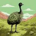 Gigantic Scale Himalayan Art Illustration Of Emu Standing On Moss Royalty Free Stock Photo