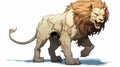 Gigantic Scale Lion Walking With Open Mouth - Kawacy Style 2d Game Art