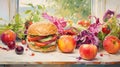 Gigantic Scale Painting Of A Hamburger And Fruit In Anna Dittmann Style Royalty Free Stock Photo