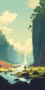 Gigantic Scale Waterfall In Jungle Landscape Concept Art