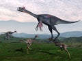 Gigantoraptor and small mononykus dinosaurs - 3D