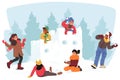 Giggling Kids Engage In Epic Snowball Fights At Snowy Fortress, Crafting Icy Barricades, Creating A Winter Battlefield