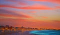 Gijon skyline sunset in San Lorenzo beach Asturias Royalty Free Stock Photo