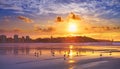 Gijon skyline sunset in San Lorenzo beach Asturias