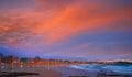 Gijon skyline sunset in San Lorenzo beach Asturias Royalty Free Stock Photo