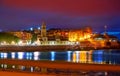 Gijon skyline sunset in San Lorenzo beach Asturias Royalty Free Stock Photo