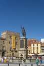 Gijon, Spain - 28.07.2019 EDITORIAL: Rex Pelagius Monument. People walking