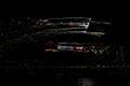 Gijon, Spain - July 23, 2022. Aerosparx, British aerobatic team night performance with fireworks at Gijon International Air