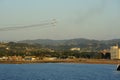 Gijon, Spain - July 23, 2022. Pioneer Team, Italian aerobatic team flying over the coast in Gijon International Air festival 2022