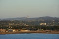 Gijon, Spain - July 23, 2022. Pioneer Team, Italian aerobatic team flying over San Lorenzo beach in Gijon International Air