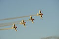 Gijon, Spain - July 23, 2022. Pioneer Team, Italian aerobatic team flying together during Gijon International Air festival 2022