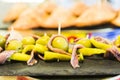 Gilda pinchos with olives and anchovies tapas from Spain Royalty Free Stock Photo