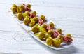 Gilda pinchos with olives and anchovies tapas Royalty Free Stock Photo