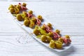 Gilda pinchos with olives and anchovies tapas Royalty Free Stock Photo