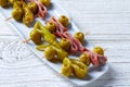 Gilda pinchos with olives and anchovies tapas Royalty Free Stock Photo