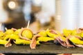 Gilda pinchos with olives and anchovies tapas from Spain Royalty Free Stock Photo