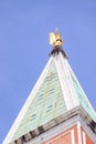 Gilded angel on the tip of the Campanile di Saint Mark in Venice in Northern Italy