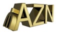 Gilded AZN manat symbol of Azerbaijan on a white background. Finance concept.
