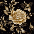 Gilded Beauty, The Golden Rose Pattern on black background