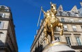 Gilded bronze equestrian statue 1874, depicting Saint Jeanne d Arc Joan of Arc . Place des Pyramides, Paris. Royalty Free Stock Photo