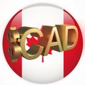 Gilded CAD dollar symbol against the background of the flag of Canada. Finance concept. Royalty Free Stock Photo