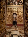 Gilded columns ans marble floors inside the St John Co cathedral in Valletta, Malta