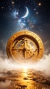 Gilded Compass of Time and Destiny. Astral Geometry. Generated Image Royalty Free Stock Photo