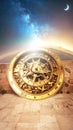 Gilded Compass of Time and Destiny. Astral Geometry. Generated Image Royalty Free Stock Photo