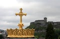 The gilded crown of the Lourdes Basilica Royalty Free Stock Photo