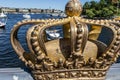 Gilded crown on the Skeppsholmsbron bridge in Stockholm, Sweden