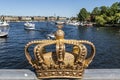 Gilded crown on the Skeppsholmsbron bridge in Stockholm, Sweden