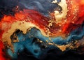 Gilded Flames of Winter - Abstract digital painting with oil paint texture effect