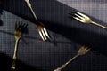 Gilded fork on a dark background Royalty Free Stock Photo