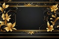 Gilded frame, gold flowers on black background, gold framing