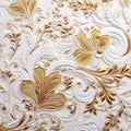 Gilded Gold Leaves And Floral Patterns On White Background