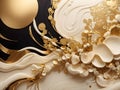 Gilded Harmony: Captivating Ivory & Gold Abstract Art