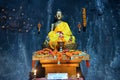 Gilded image of a highly emaciated Buddha seating in meditation, enshrined in the Dungeshwari cave temples at Pragbodhi Hills