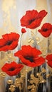 Gilded Memories: A Tribute to Fallen Poppies Adorned in Crimson