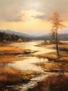 Gilded Mountain Lakeside Landscape Oil Painting, Nature Travel Camping Hiking Fine Art, Tourism Wallpapers, Poster Backgrounds