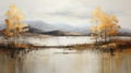 Gilded Mountain Lakeside Landscape Oil Painting, Nature Travel Camping Hiking Fine Art, Tourism Wallpapers, Poster Backgrounds